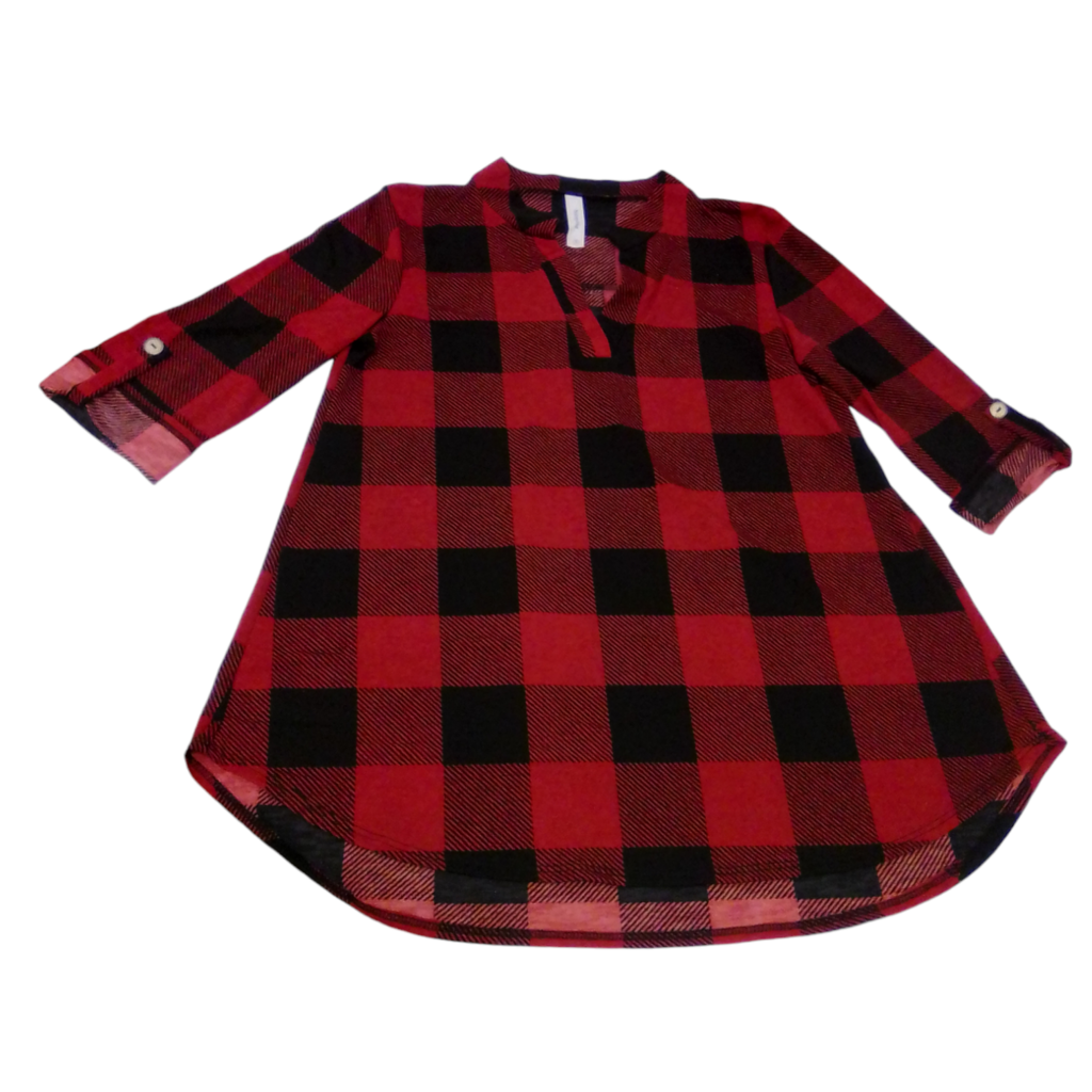 LS Shirt: Red Plaid, Womens, Size: S