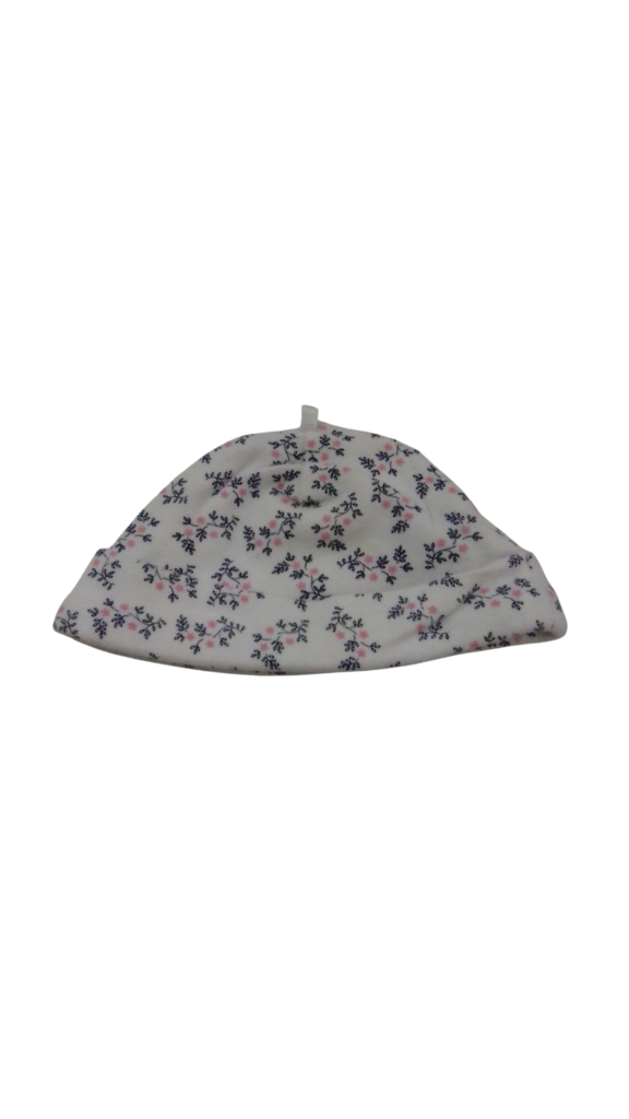 Hat: White W Pink Flowers, Girl, Size: 3m