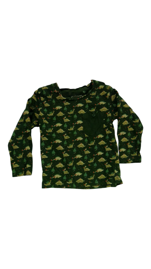 LS Shirt:Green Xmas Dinos, Boy, Size: 2t