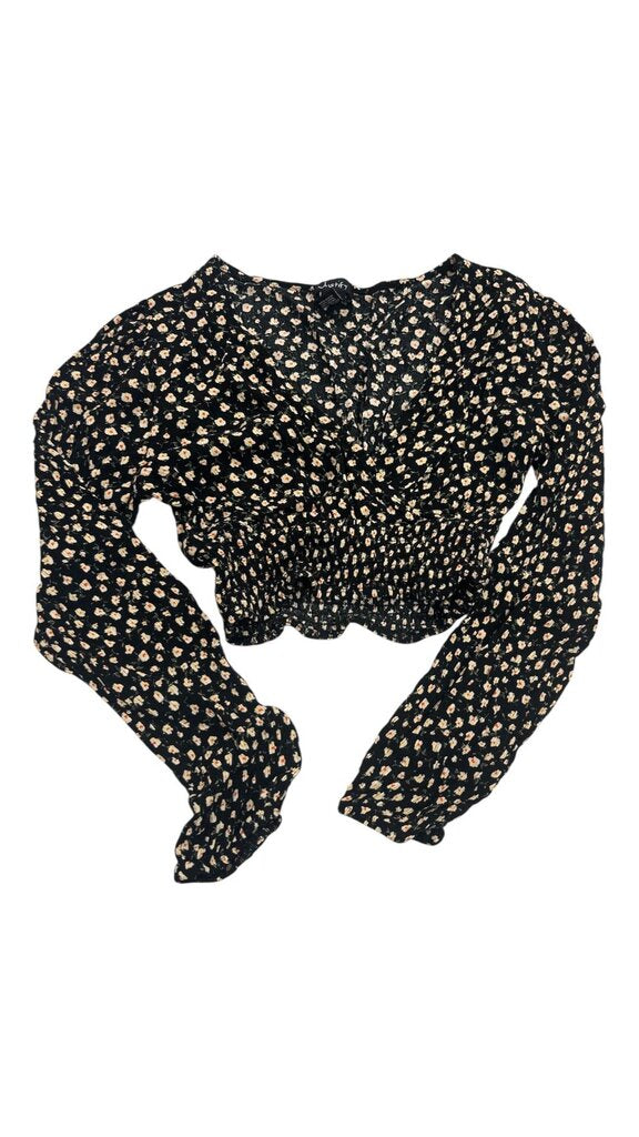 Long Sleeve Crop Top - Flowers