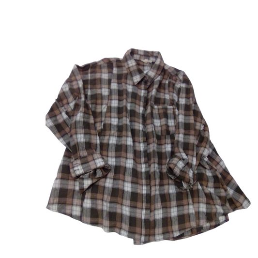 Brown/grey/white Plaid, Womens, Size: L