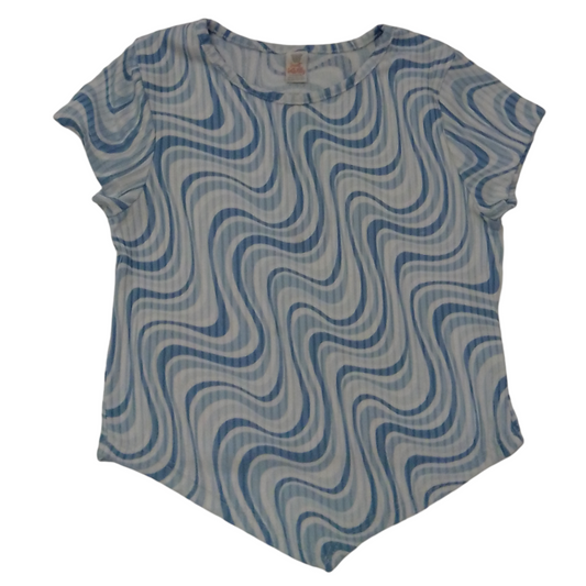 Shirt: Wavy Blue Strips, Girl, Size: 12/14