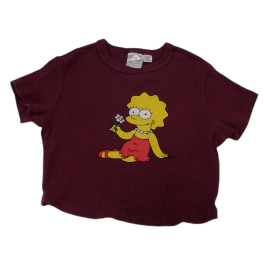Shirt: Maroon Crop Top, Lisa Simpson, Girl, Size: 7/8