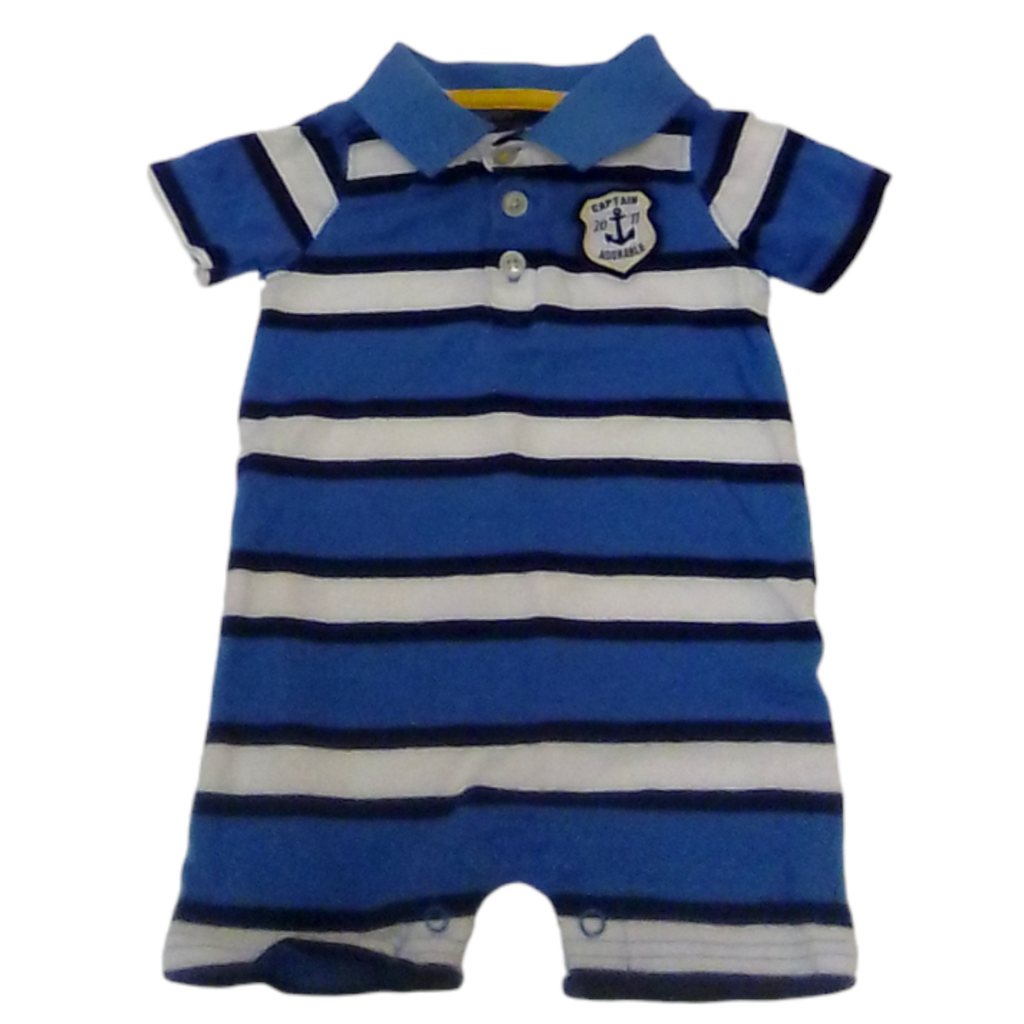 Romper: Blue/White Stripes, Boy, Size: 6m