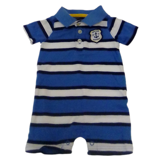 Romper: Blue/White Stripes, Boy, Size: 6m
