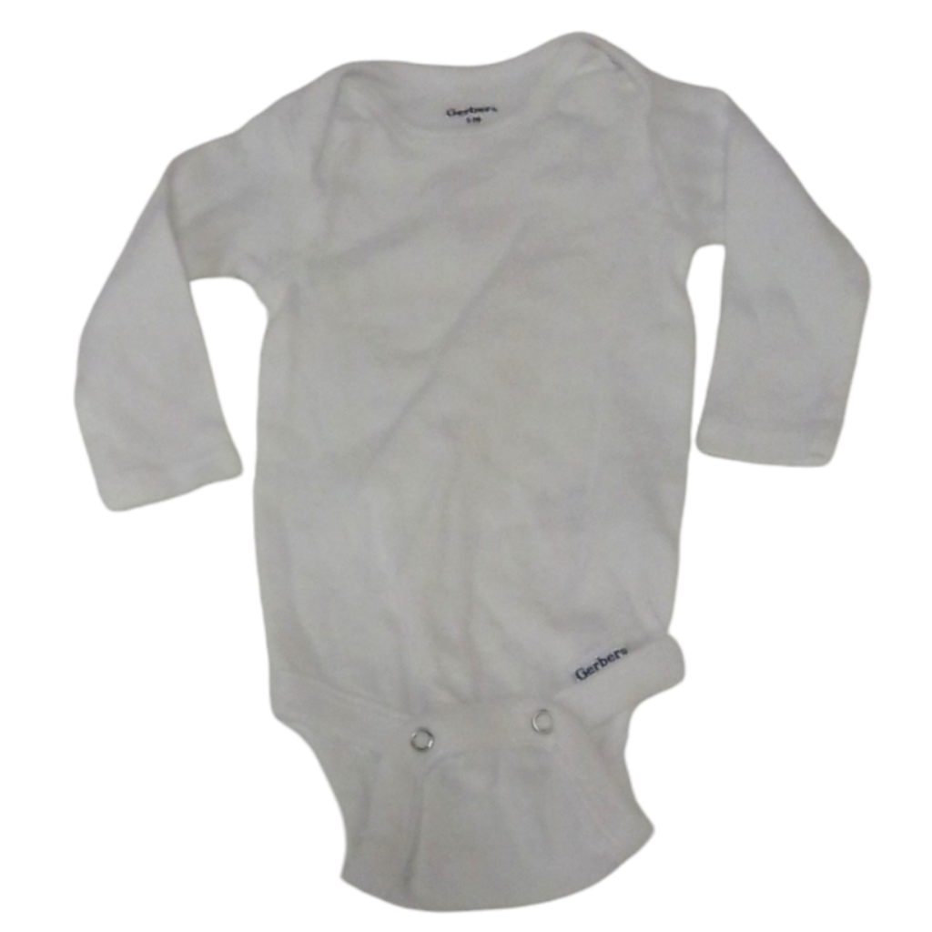 Long Sleeve Onesie: White, Boy, Size: 0/3M