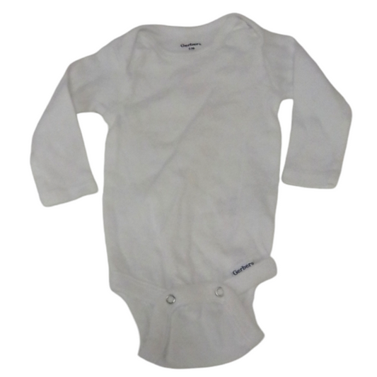 Long Sleeve Onesie: White, Boy, Size: 0/3M