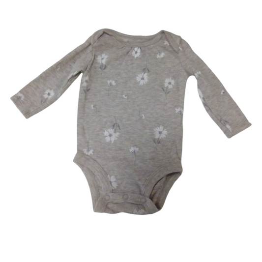 Long Sleeve Onesie: Grey, Girl, Size: 3m