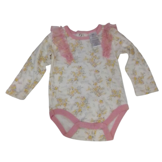 Long Sleeve Onesie:Fowers, Girl, Size: 3/6m