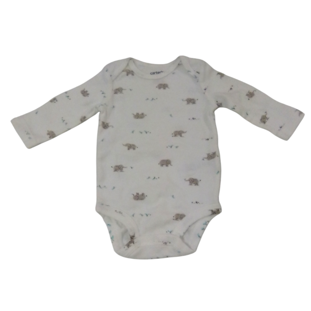Long Sleeve Onesie: Eleph, Boy, Size: 3m