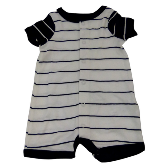 Romper: White/Black Strip, Boy, Size: 3m