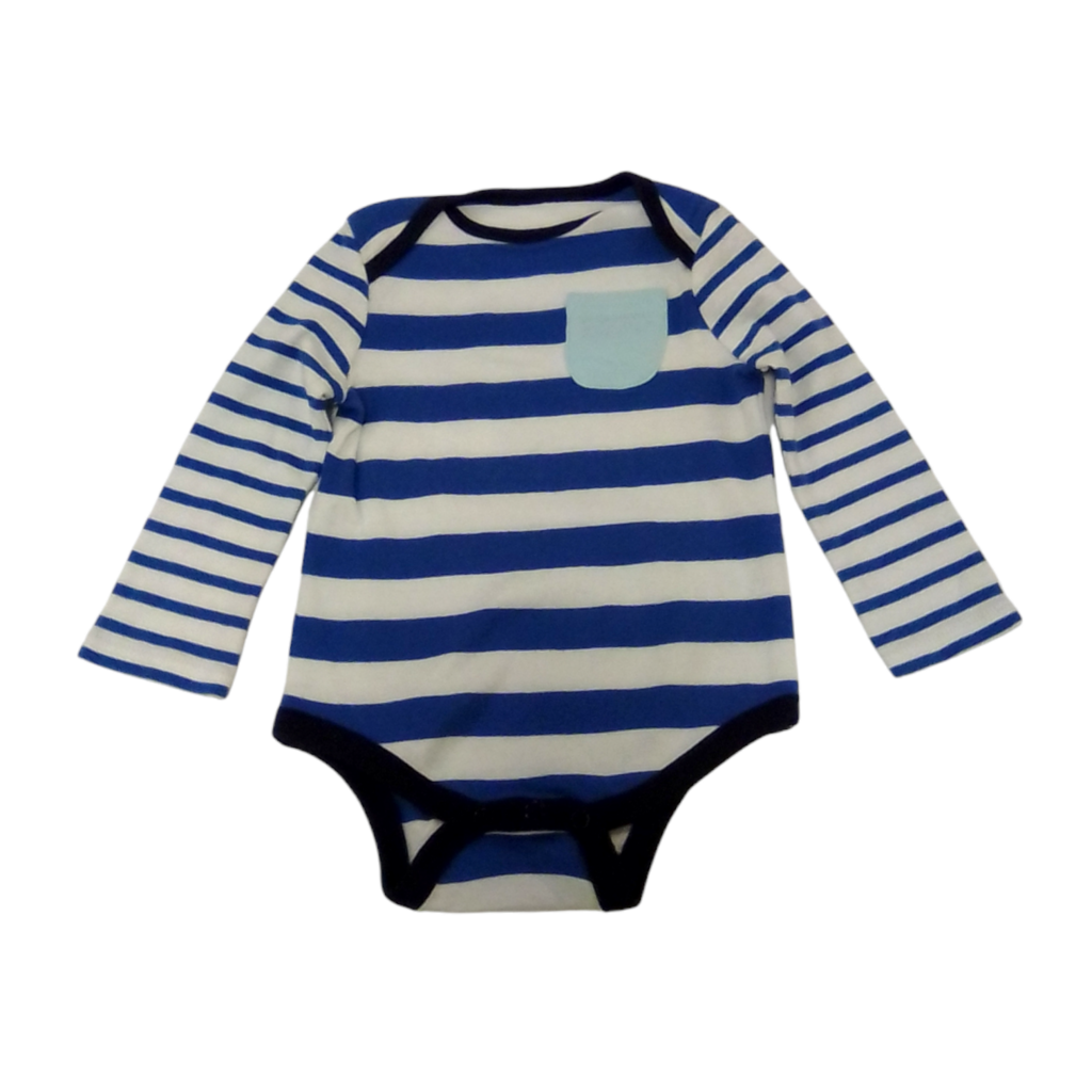 Long Sleeve Onesie: Strip, Boy, Size: 6/12m