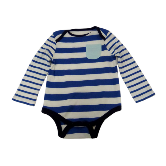 Long Sleeve Onesie: Strip, Boy, Size: 6/12m