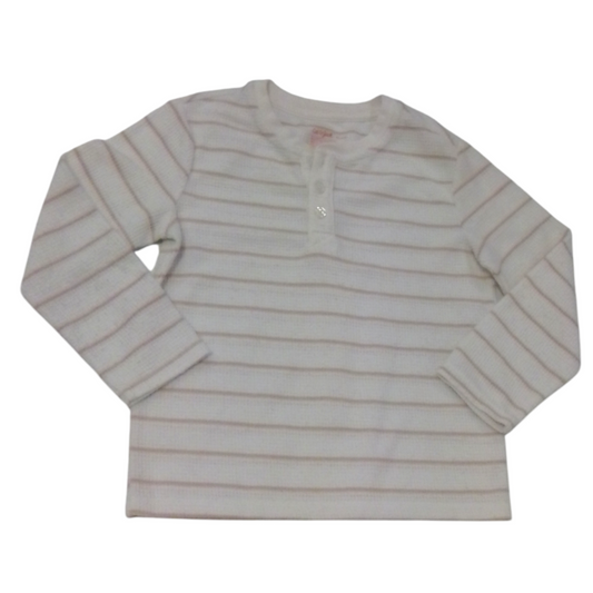 Long Sleeve Shirt: WH/Tan, Boy, Size: 4/5