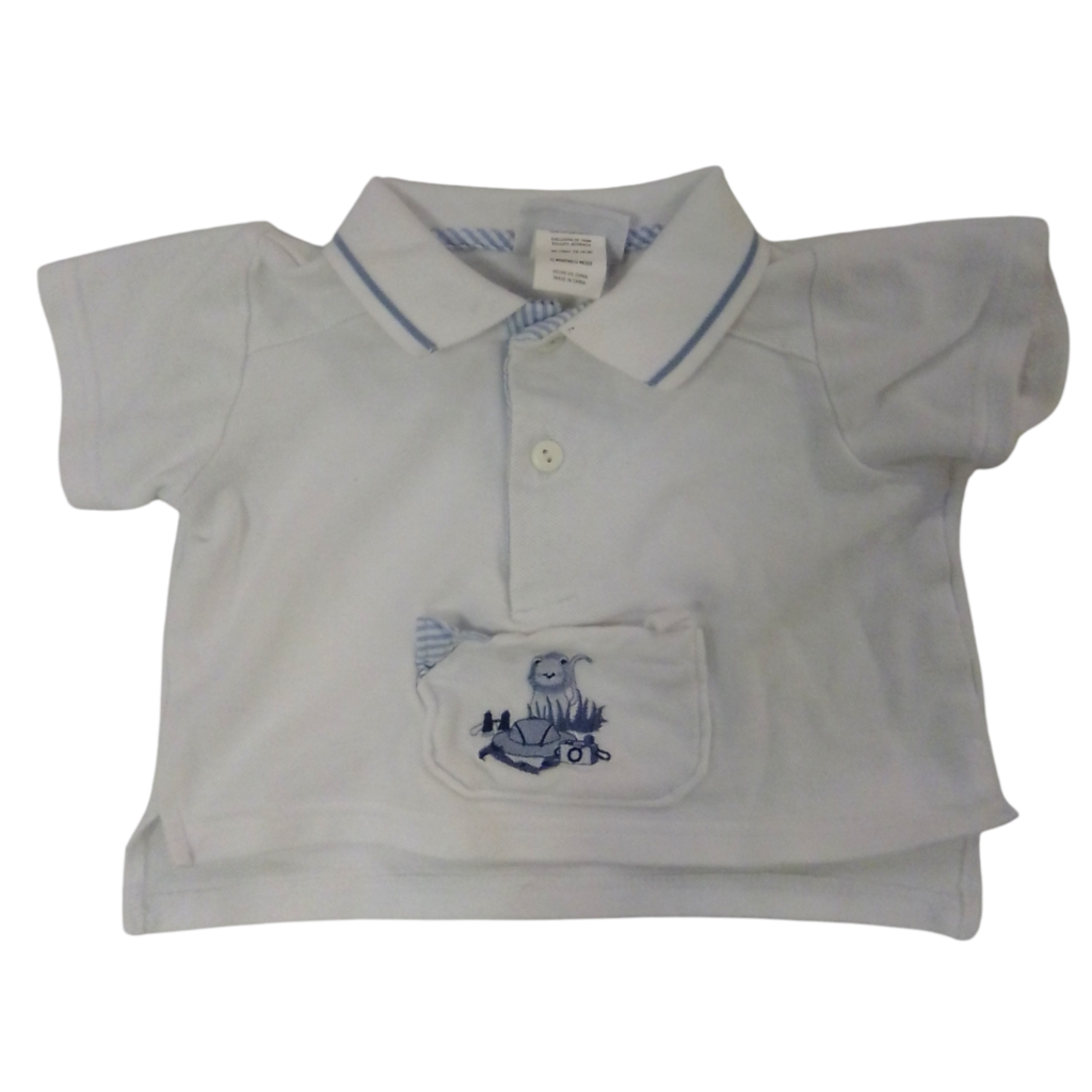 Polo Shirt: White & Blue, Boy, Size: 12m