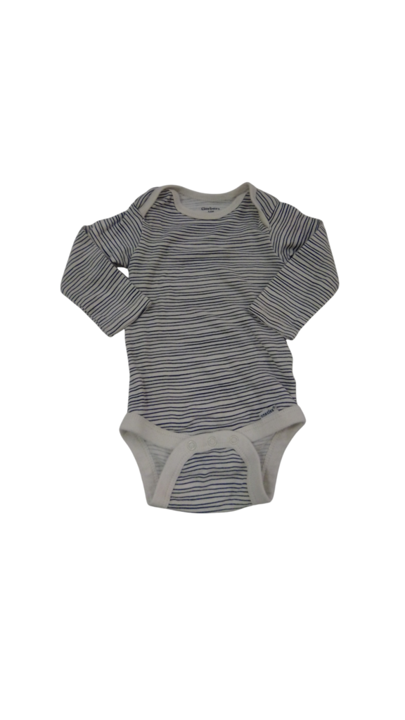 Long Sleeve Onesie: Strip, Boy, Size: 3/6m