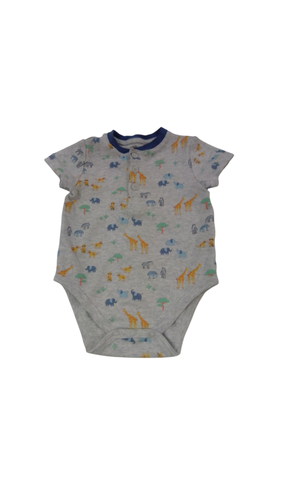 Onesie: Animals/Grey, Boy, Size: 6m