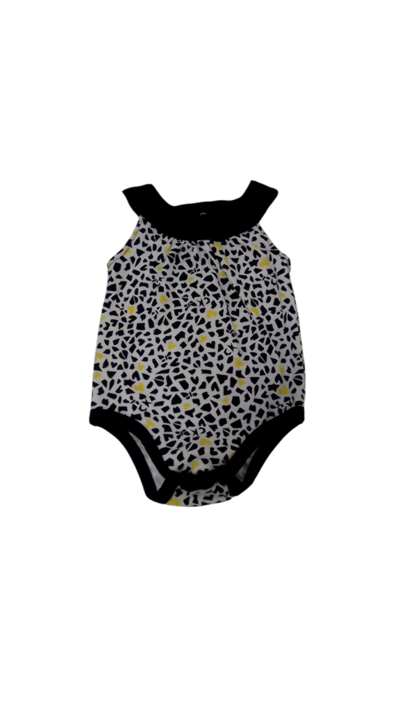 Onesie:White/Black/Yellow, Girl, Size: 6/9m