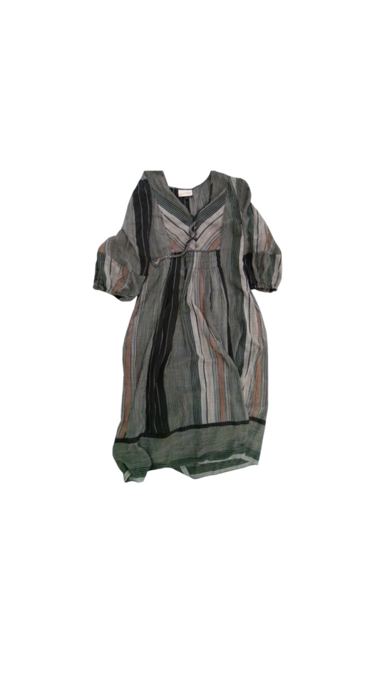 Dress: Gray Stripes Long, Womens, Size: M