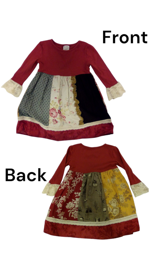 Dress: Red Patchwork, Girl, Size: 4