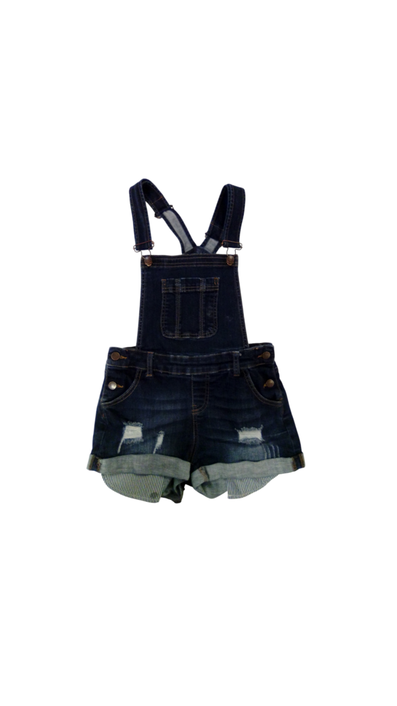 Dark Denim Overall Shorts, Girl, Size: 16