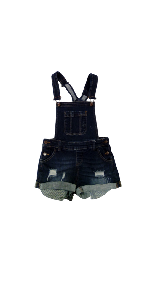 Dark Denim Overall Shorts, Girl, Size: 16