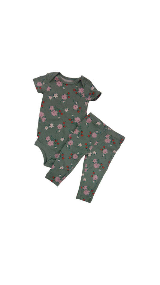Green Floral 2pc Set, Girl, Size: 3/6m