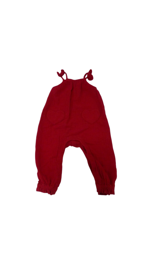 Romper:Red/Heart Pockets, Girl, Size: 12/18m