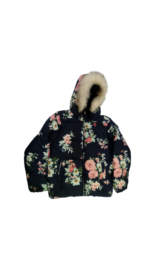 Puffer Jacket: Floral Blue, Girl, Size: 14