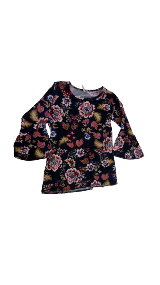 Shirt: Navy Blue Floral, Womens, Size: M