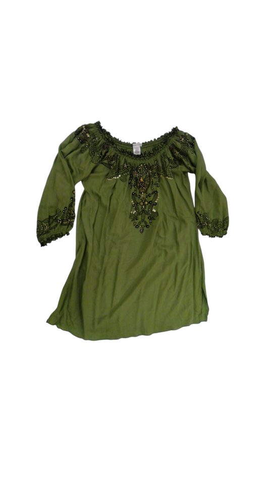 Dress: Green Beaded, Womens, Size: S