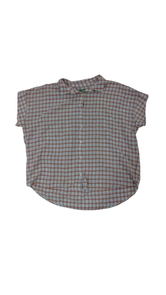 Button Up: Orange/White, Womens, Size: M