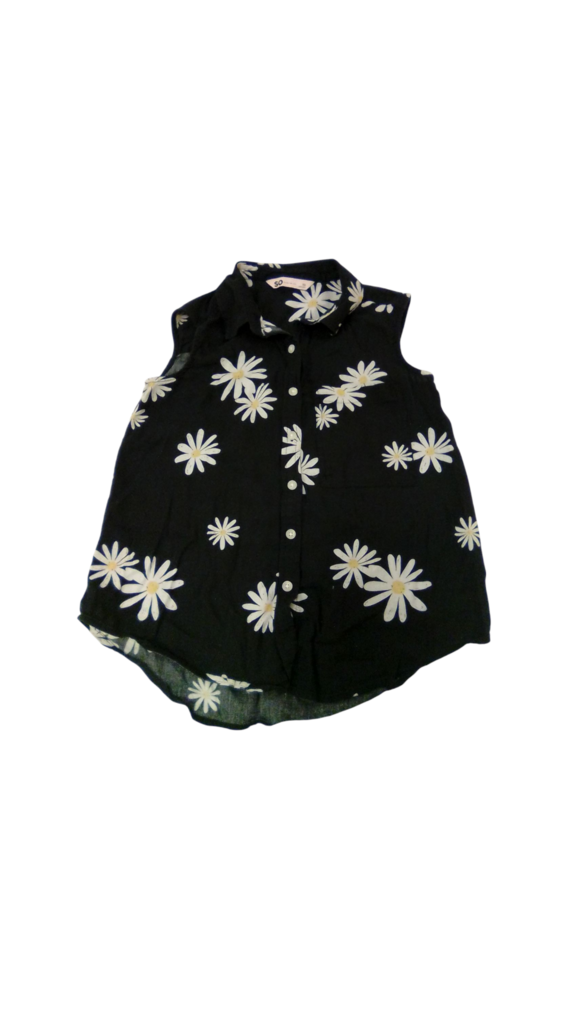 Shirt: Black/Daisy, Womens, Size: XS