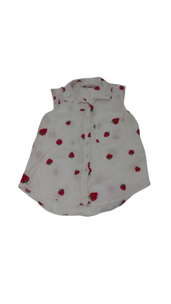 Shirt: White/Strawberry, Womens, Size: XS