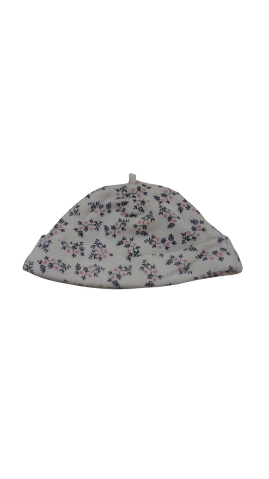 Hat: White W Pink Flowers, Girl, Size: 3m