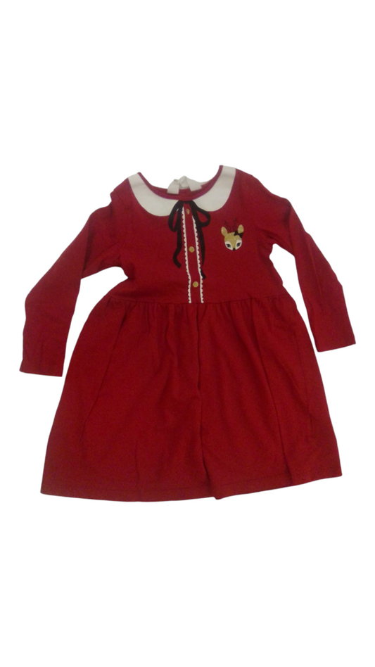 LS Dress: Red W Reindeer, Girl, Size: 2t