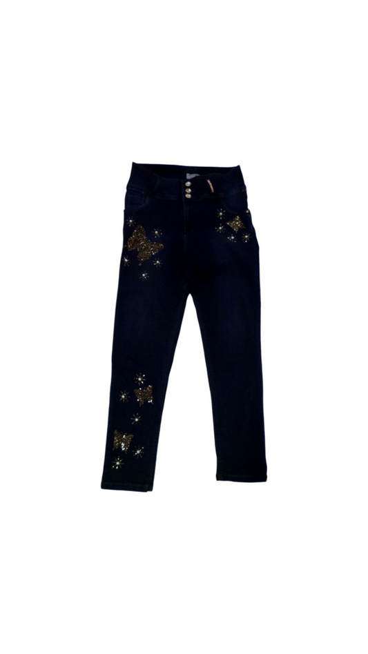 Pants: Denim Rhinestone Butterflies, Womens, Size: XL