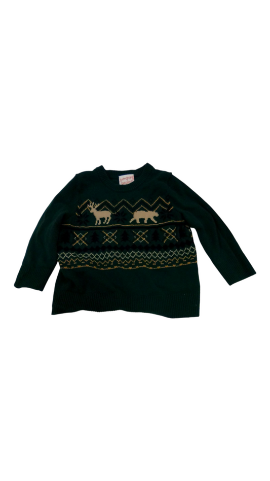 Sweater: Green/ Deer, Boy, Size: 12m