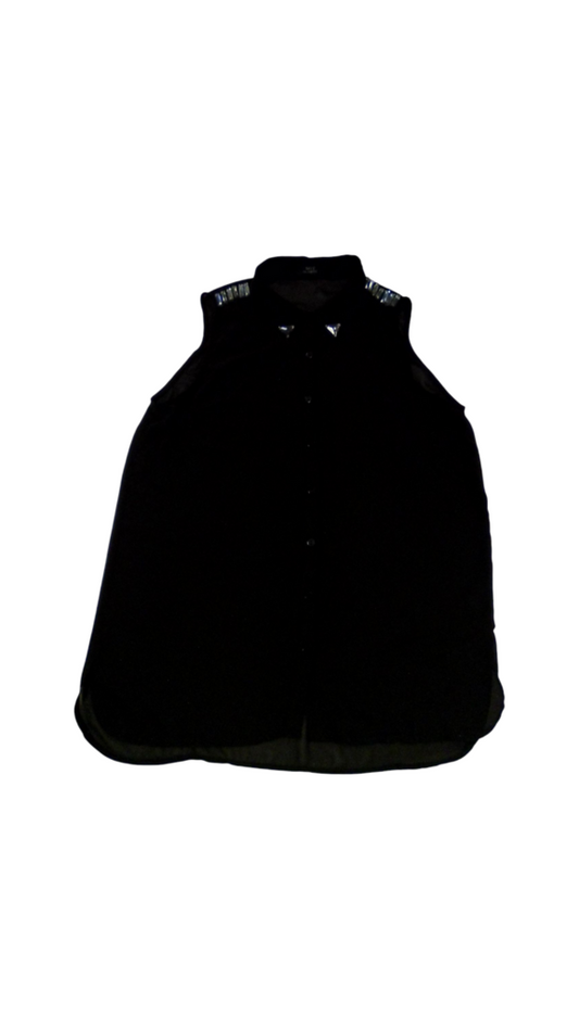Shirt: Black Button Up, Womens, Size: L