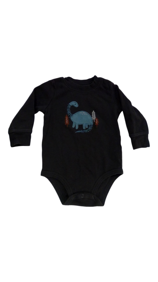 LS Onesie: Gray W Dino, Boy, Size: 3/6m