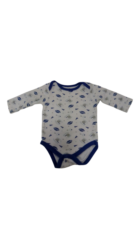 Long Sleeve Onesie: Footb, Boy, Size: 3/6m