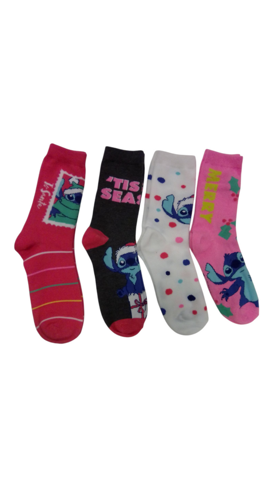 4pairs Stitch Xmas Socks, Girl, Size: Os
