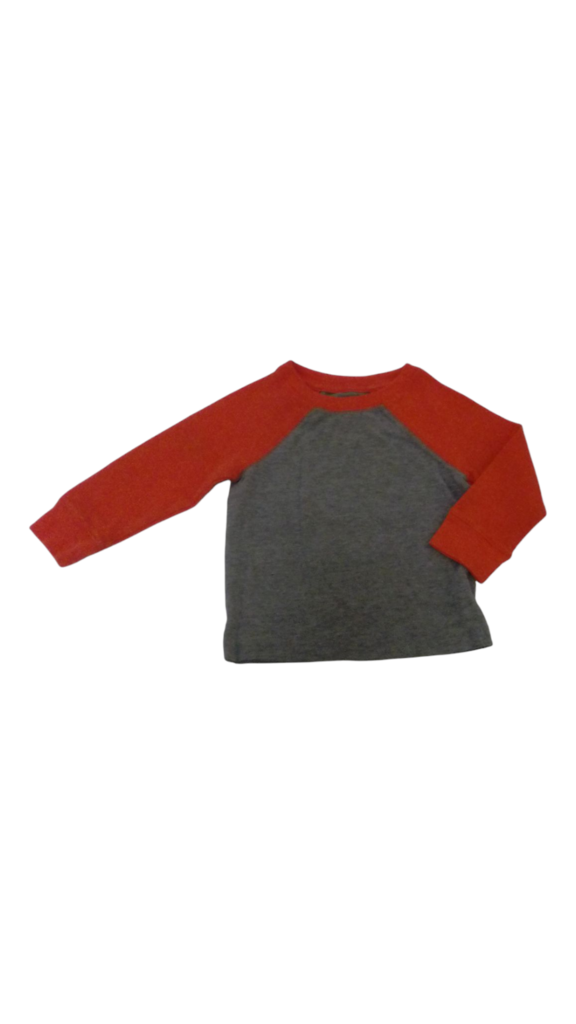 Long Sleeve Shirt: Gray/Orange Baseball, Boy, Size: 12m