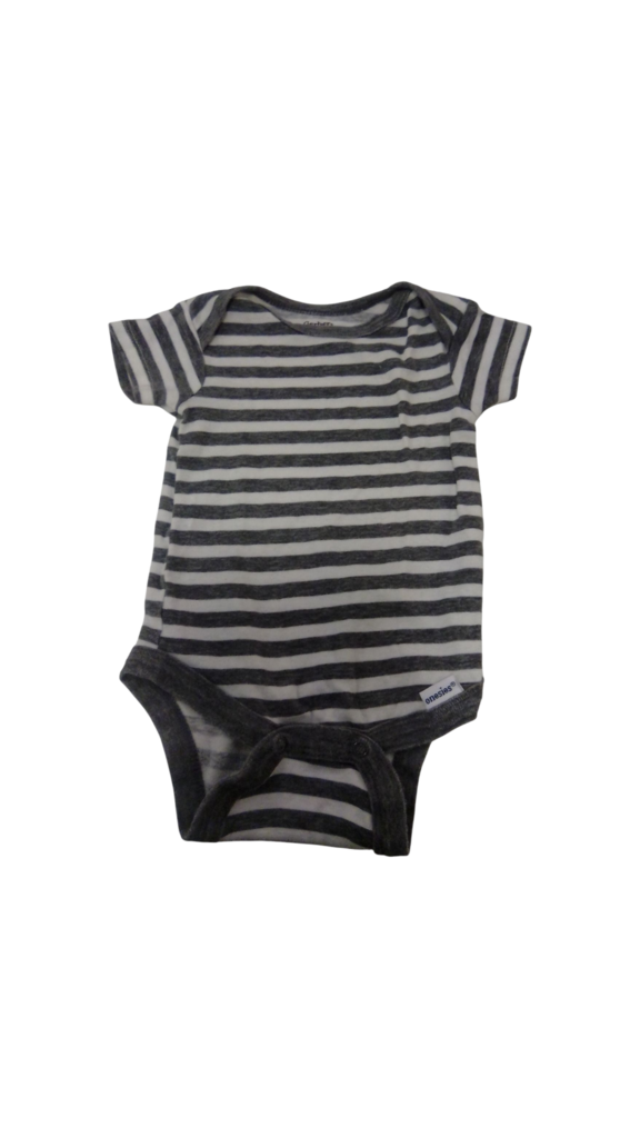 Onesie: White/Grey Stripe, Boy, Size: 0/3m