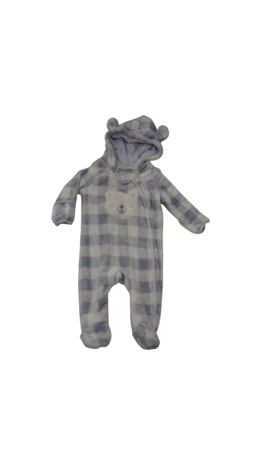 Hooded Jumpsuit Plaid Bear, Boy, Size: 3/6m