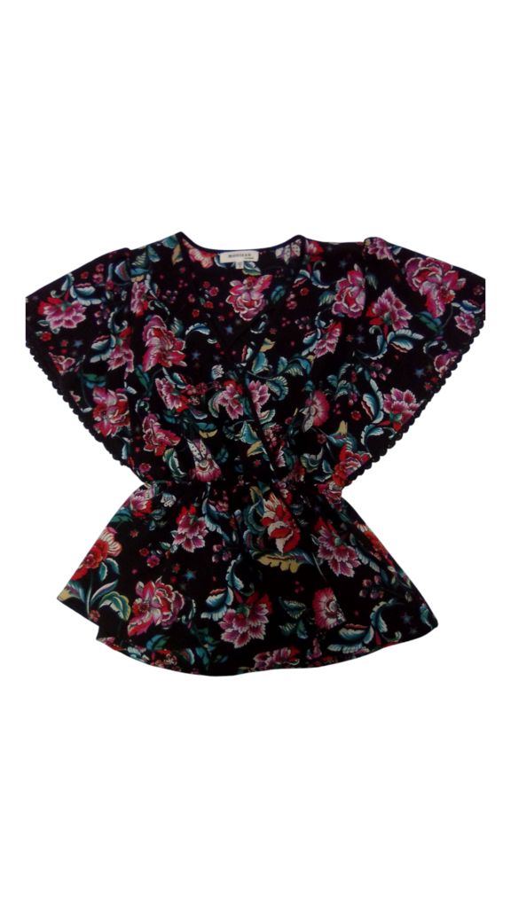 Shirt: Black/flowers, Womens, Size: S