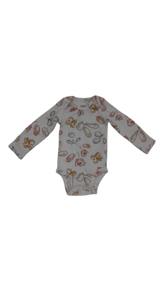 LS Onesie: White W Flower, Girl, Size: 3m
