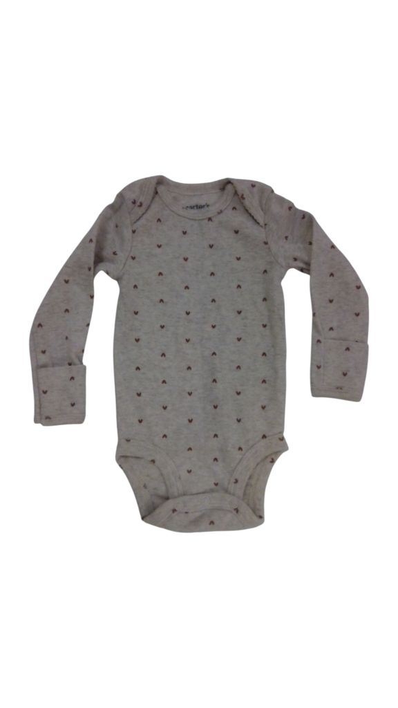 LS Onesie: Brown Hearts, Girl, Size: 3m