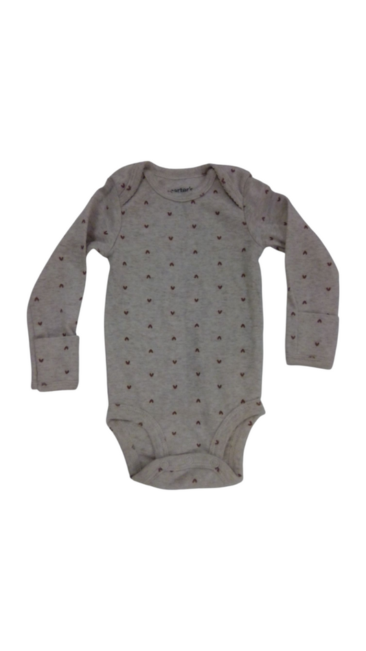 LS Onesie: Brown Hearts, Girl, Size: 3m