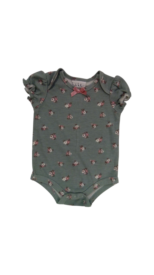 Onesie: Green W Flowers, Girl, Size: 6m